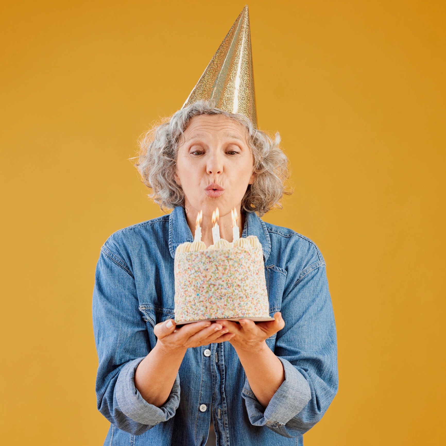 Customer celebrating with a cake